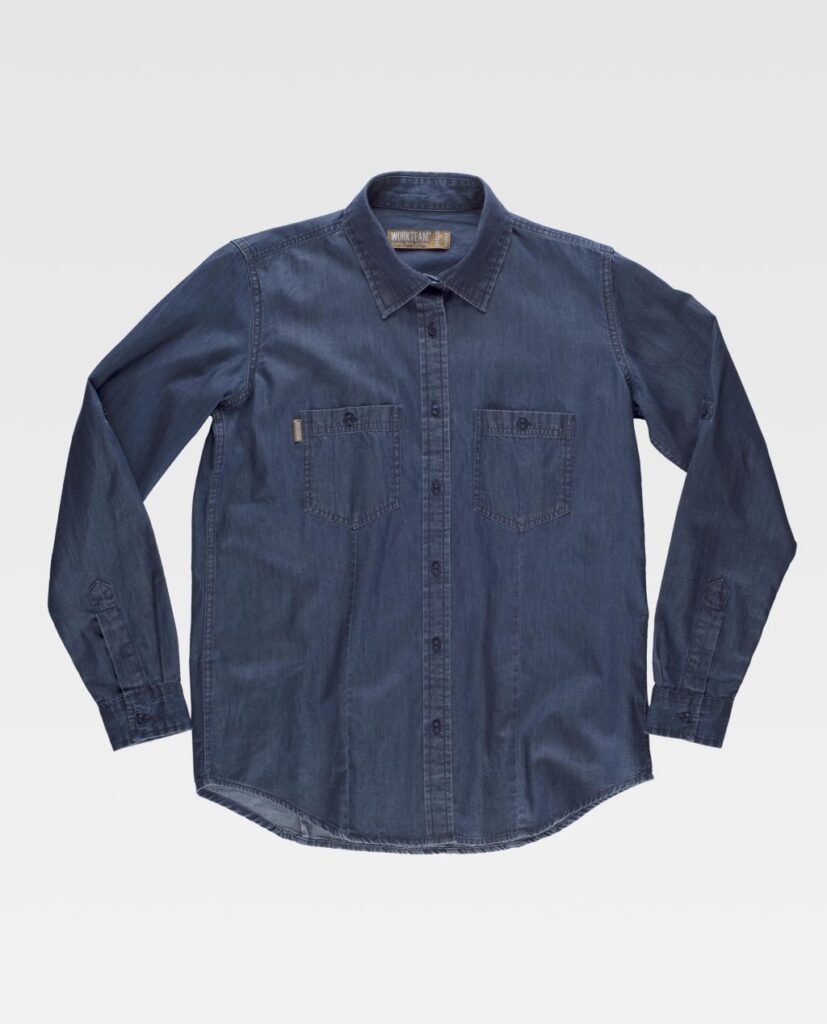 Camisa de trabajo denim procesada zul