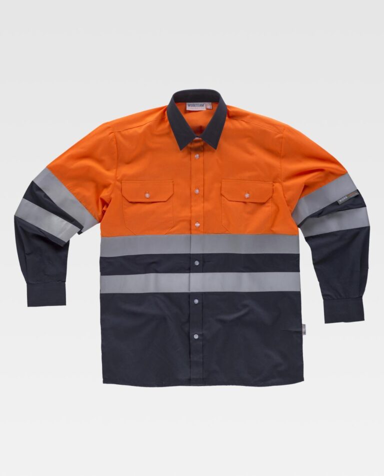 Camisa de trabajo industrial con cinta reflectiva naranja manga larga